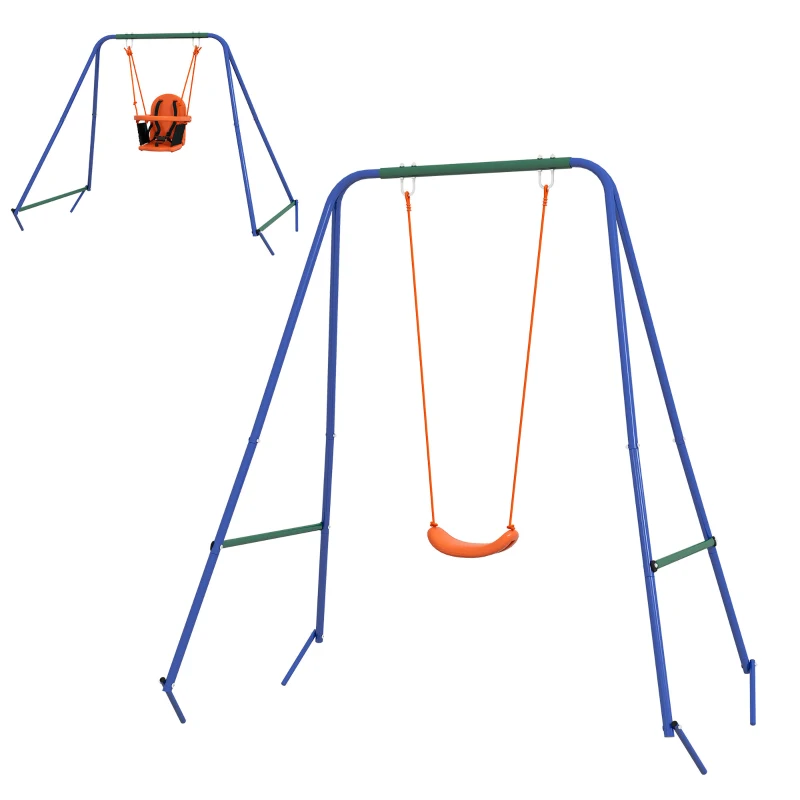 Outsunny Kid Swing Set with Safety Harness for Baby, Kids 6 Months+, Heavy Duty Swing Set for Indoor/Outdoor, Backyard, Orange