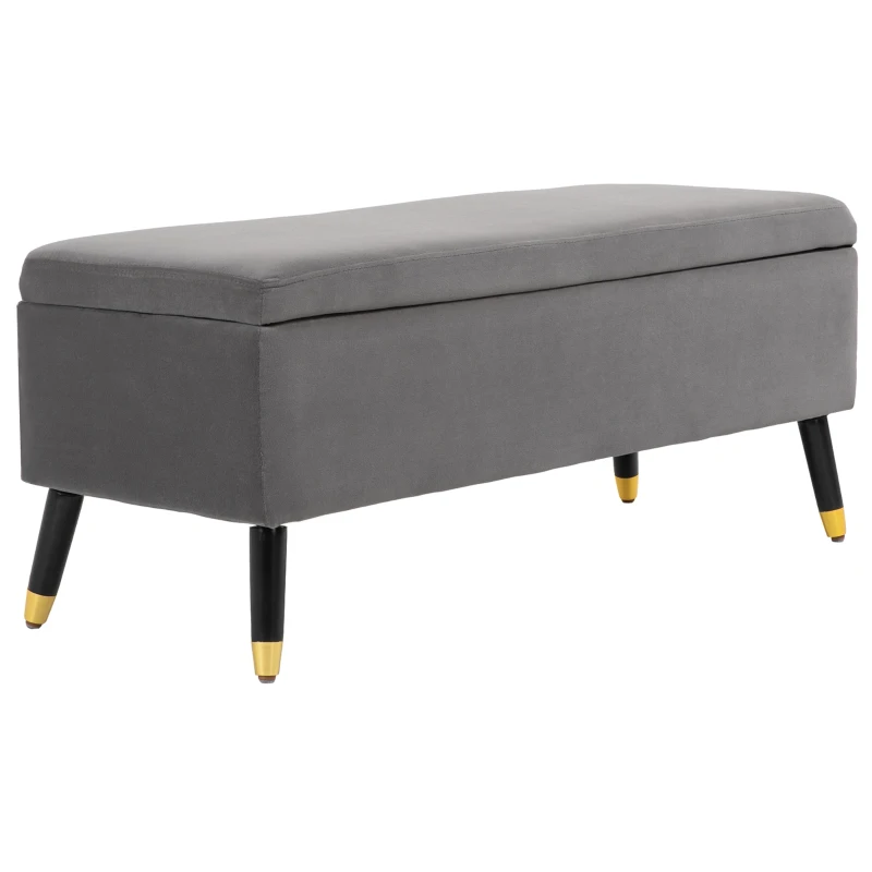 HOMCOM Ottoman Bench with Storage, Velvet Footrest Shoe Bench with Hinged Lid, Lift Top Bed Bench for Entryway Living Room, Charcoal Grey