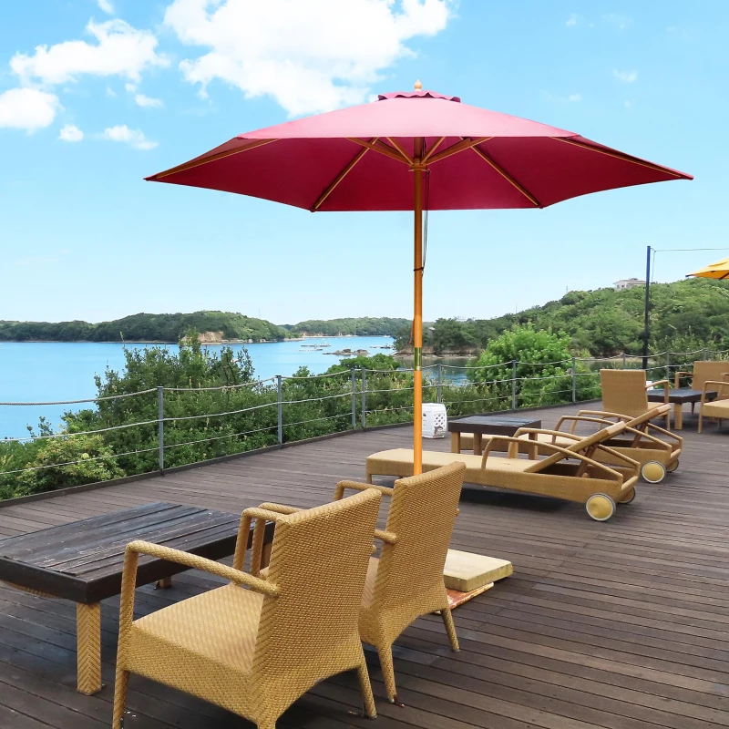 Outsunny φ9' x 8' H Patio Umbrella, Market Umbrella with Hardwood Frame and Wind Vent, Outdoor Beach Parasol, Wine Red