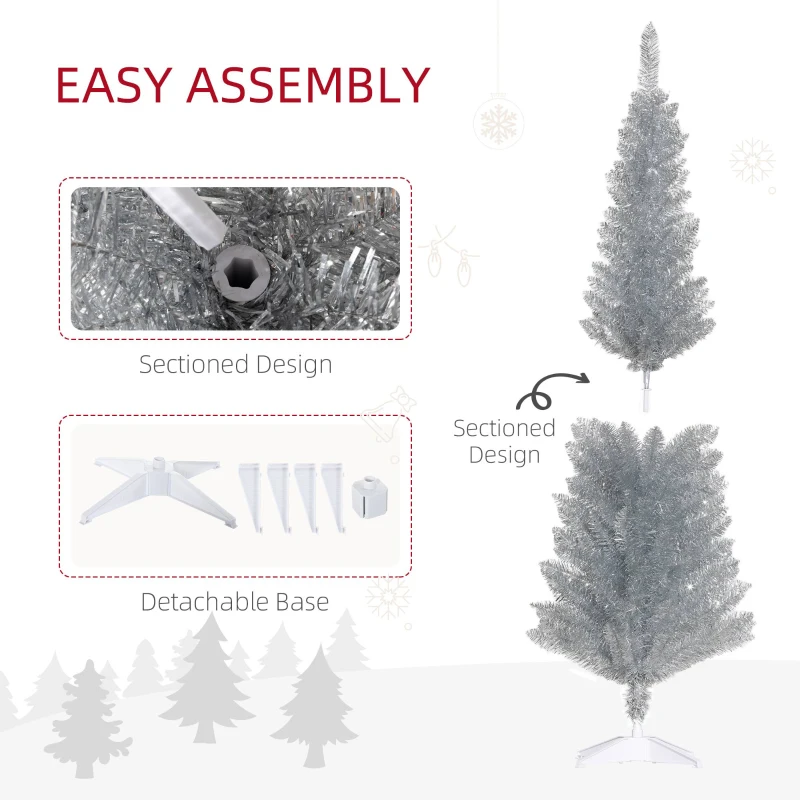 HOMCOM 5ft Unlit Pencil Artificial Christmas Tree with Realistic Branches and 294 Tips, Plastic Base, Silver