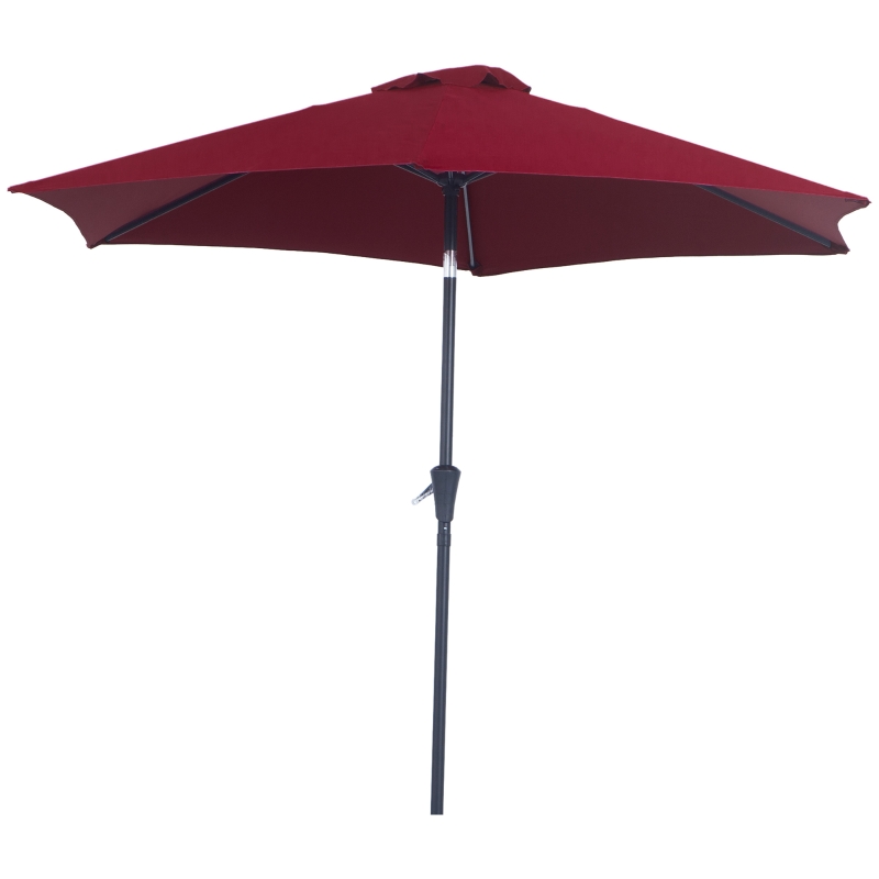 Outsunny 8.5FT Patio Umbrella, Round Garden Parasol with 6 Ribs, Market Sunshade Tilt Canopy w/ Crank Handle for Outdoor, Wine Red