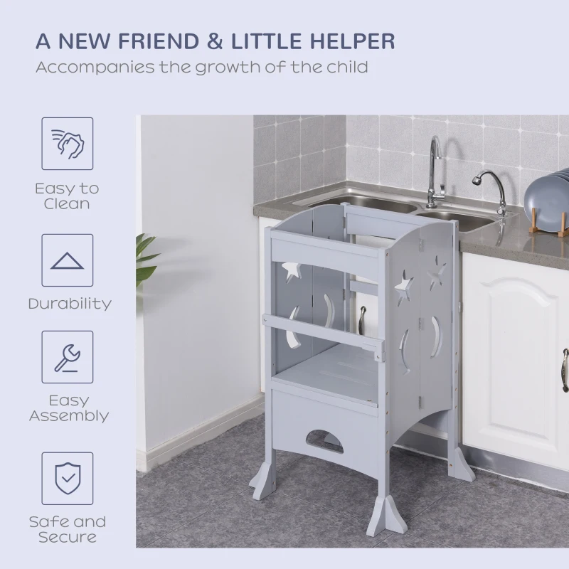 Qaba Step Stool with Safety Rail and Support Handles Kitchen Counter Step-up Helper