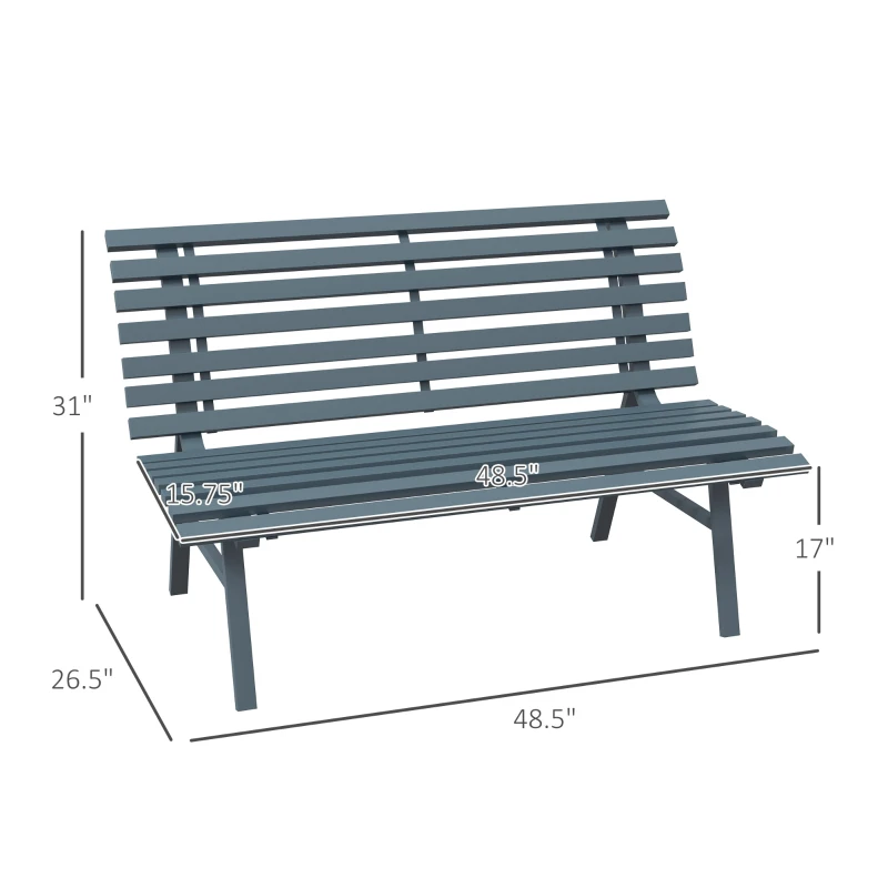 Outsunny Outdoor Bench Patio Bench, Aluminum Lightweight Park Bench with Slatted Seat for Lawn, Park, Deck, Blue