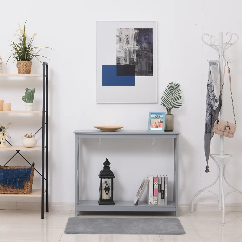 HOMCOM 2-Tier Console Table, Sofa Side Table with Storage Shelf, X Design for Entryway, Living Room, and Hallway, Grey