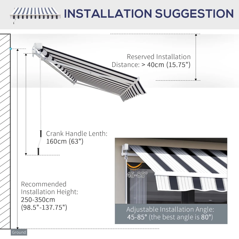 Outsunny 8' x 7' Retractable Awning, Patio Awnings, Sunshade Shelter with 280 g/m² UV & Water-Resistant Fabric and Aluminum Frame for Deck, Balcony, Yard, Blue and White