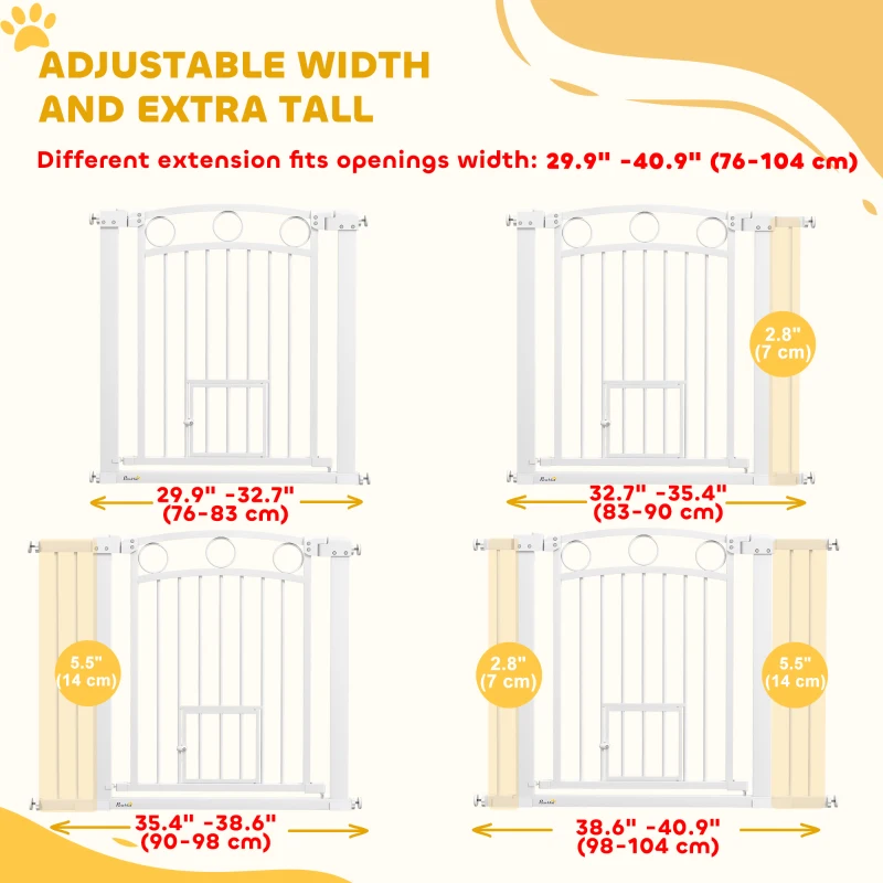 PawHut 30" Extra Tall Dog Gate w/ Cat Door, 2 Extension Kits, for Doorways, Hallways, Stairways, 30"-41" Width