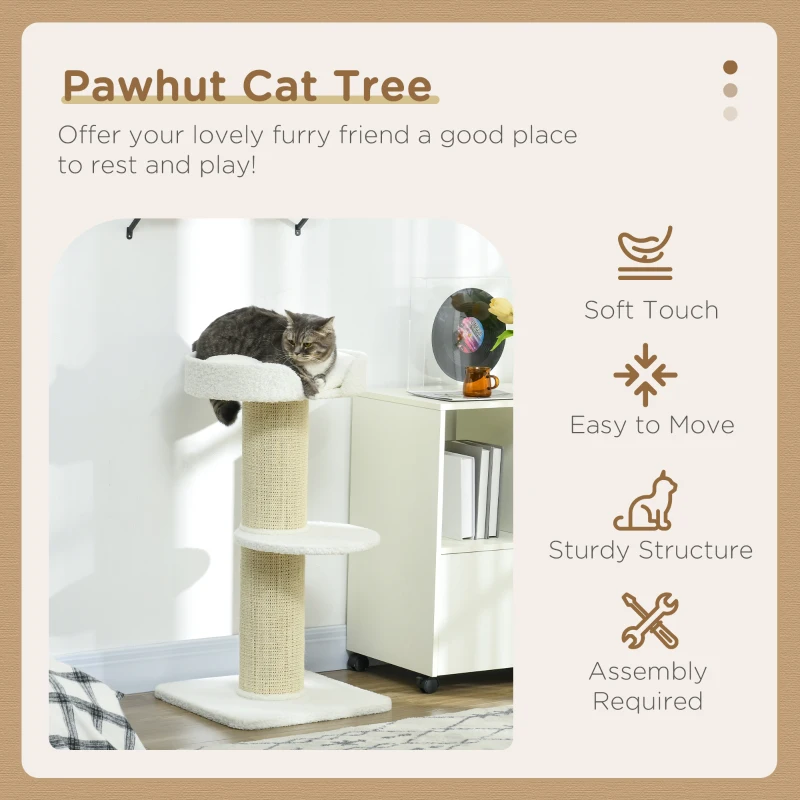 PawHut Cat Tree Kitty Tower with Sisal Mat Scratching Post, Cat Bed, Cushion, Perch, 18" x 18" x 36", Cream White