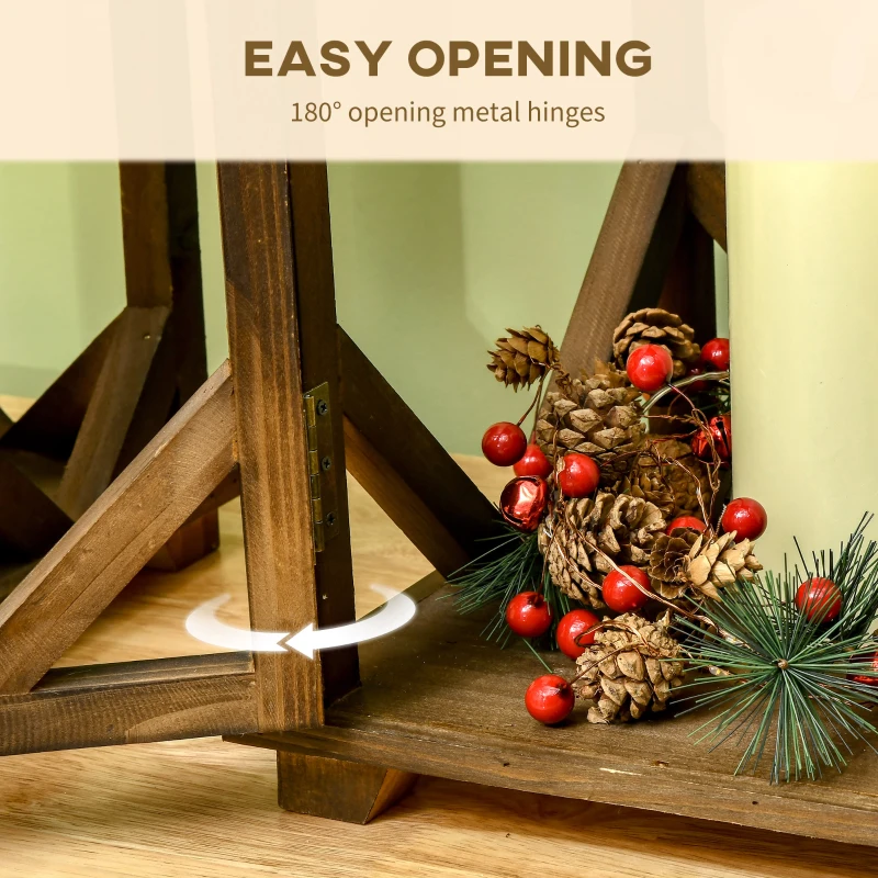 HOMCOM 2-Pack 31"/21" Large Rustic Decorative Lantern, Indoor or Outdoor Wooden Metal Hanging Lantern for Home Décor (No Glass), Black and Dark Wood Color