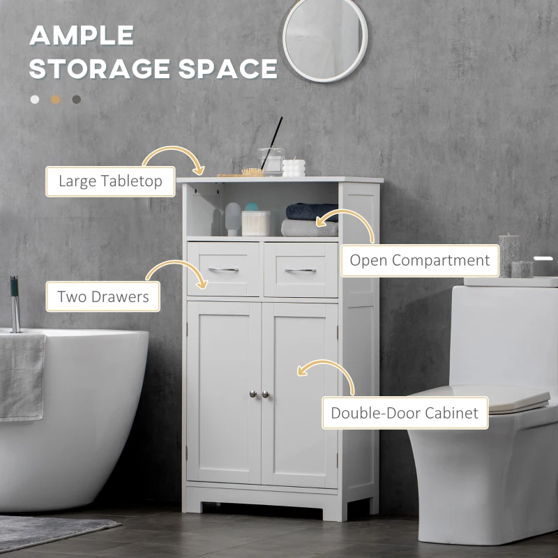 kleankin Bathroom Cabinet Organizer, Freestanding Small Storage Cabinet with Two Drawers and Adjustable Shelf for Living Room, or Entryway, White