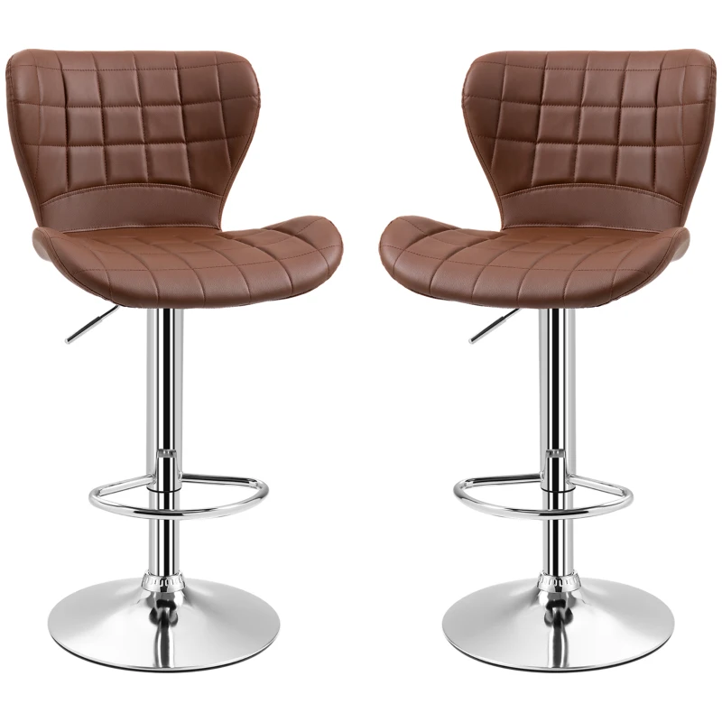 HOMCOM Set of 2 Counter Height Bar Stools Swivel Stool Height Adjustable Bar Chairs with Footrest for Kitchen Dining Home Pub, Brown