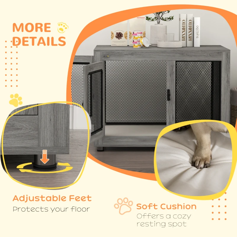 PawHut Pet Crate End Table with Water-resistant Cushion or Large Medium Dogs, Grey