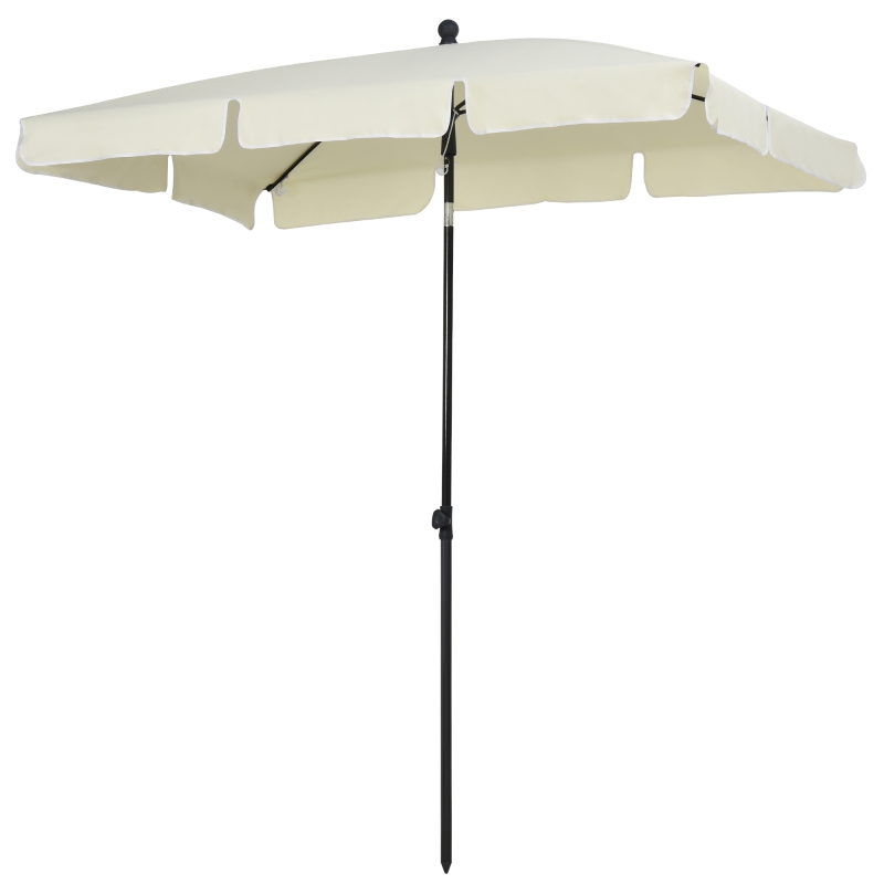 Outsunny 6.5x4ft Rectangle Patio Umbrella Aluminum Tilt Adjustable Garden Parasol  Sun Shade Outdoor Canopy Cream White