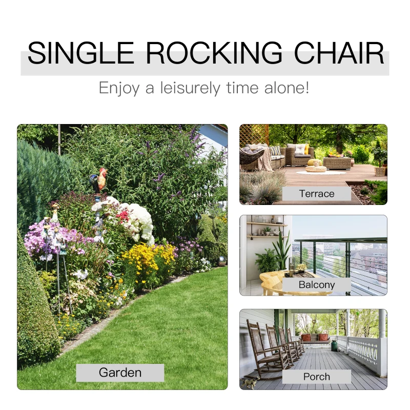 Outsunny Outdoor Rocking Chair, Patio Rocking Chair with Smooth Curves, High Density Wooden Rockers for Lawn Garden Porch, Supports Up to 350lbs, Natural
