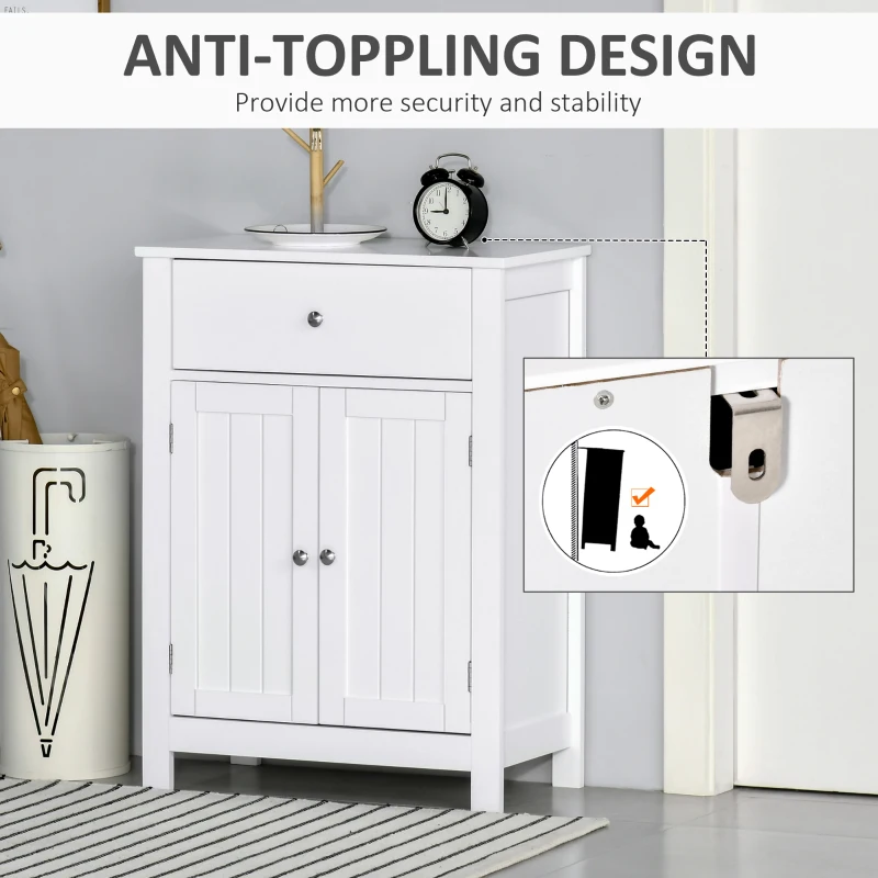 kleankin Bathroom Floor Storage Cabinet Freestanding Wooden Storage Organizer with Drawer Doors Adjustable Shelves for Living Room Kitchen Hallway White