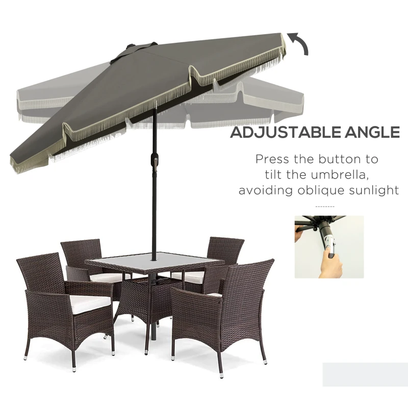 Outsunny 9ft Patio Umbrella Outdoor Table Umbrella w/ Tilt, Crank, Ruffled, 8 Ribs for Garden, Deck, Pool, Dark Gray
