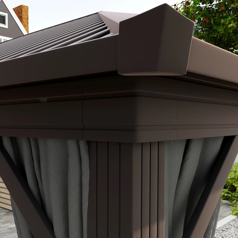 Outsunny 10' x 12' Outdoor Hardtop Gazebo Metal Roof Patio Gazebo with Aluminum Frame, Mesh Nettings, Dark Grey