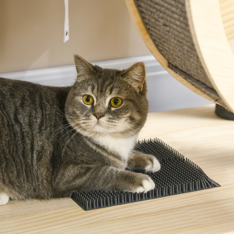PawHut 56" Cat Tree Activity Condo Luxury Pine Wood  with Hamster-Wheel, Sisal Scratching Posts, Elevated Perches, & Roomy Interior