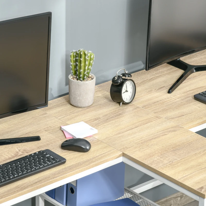 HOMCOM 83" Two Person Computer Desk with 2 Storage Shelves, Double Desk Workstation with Book Shelf,  Long Desk Table for Home Office, Natural