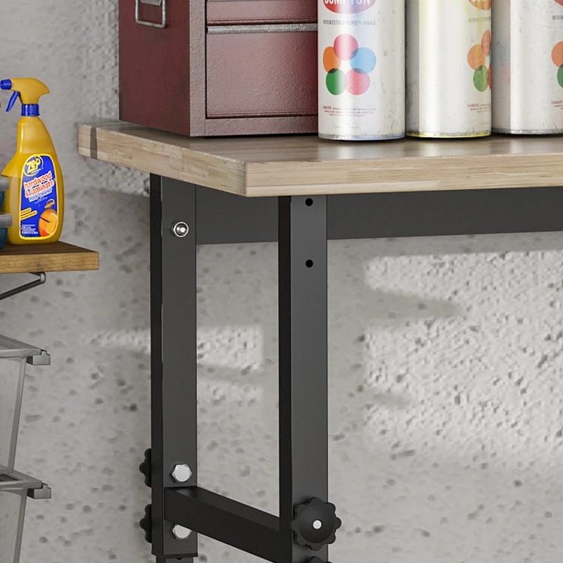 HOMCOM 47.25" Work Bench with Height Adjustable Legs, Bamboo Tabletop Workstation Tool Table on Wheels for Garage, Weight Capacity 1320 Lbs, Black/Natural