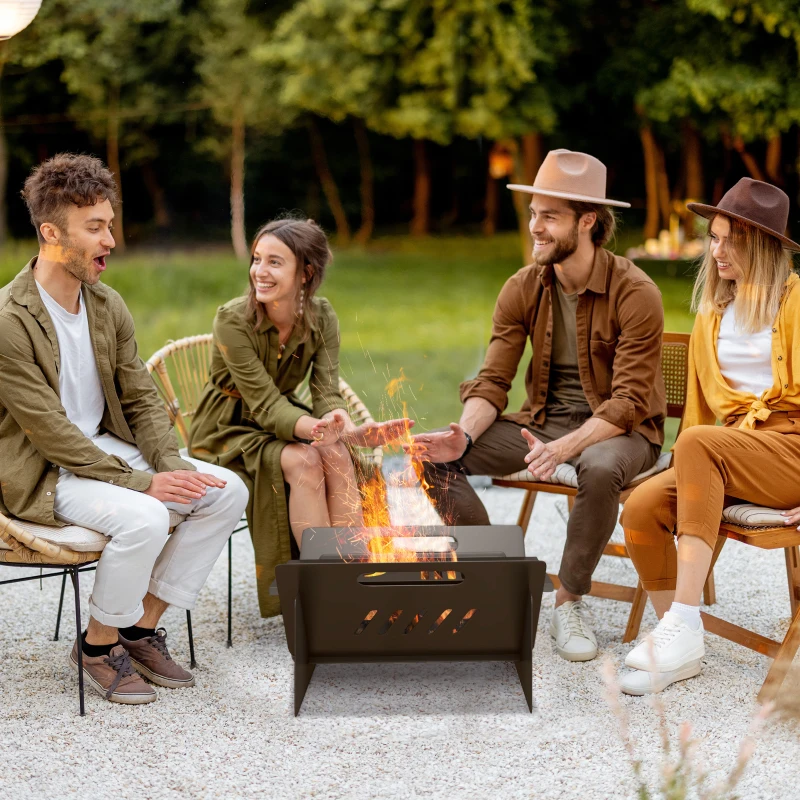 Outsunny 3-in-1 Stove, Wood Burning Firepit, Coffee Table with Quick Assembly and Carrying Bag, Black