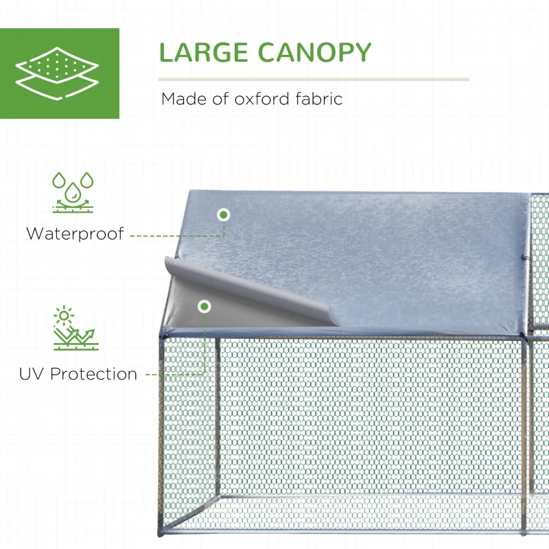 PawHut Large Chicken Coop Metal Chicken Run with Waterproof and Anti-UV Cover, Spire Shaped Walk-in Fence Cage Hen House for Outdoor and Yard Farm Use, 1.3" Tube Diameter, 9.8' x 19.7' x 6.4'