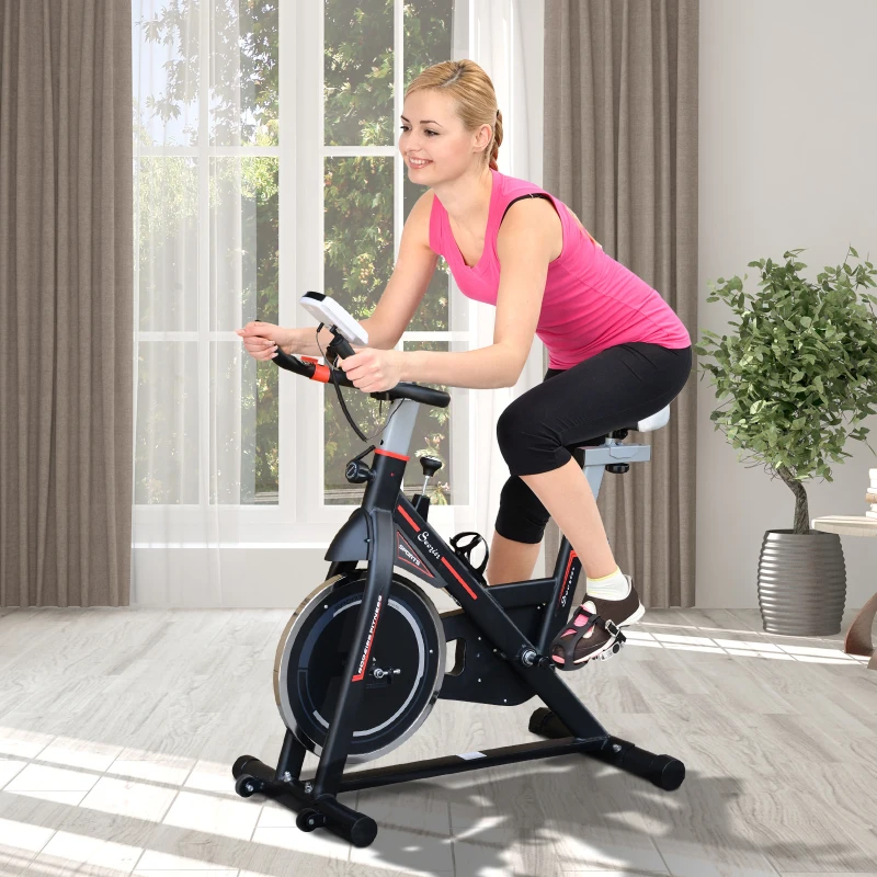 Soozier Upright Stationary Exercise Bike Indoor Fitness Cycling Bicycle Cardio Workout  Training Bike w/ Adjustable Resistance LCD Monitor Phone Holder Black