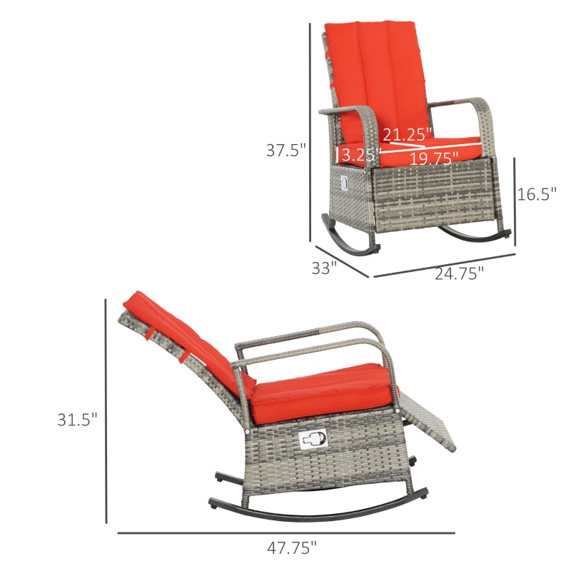 Outsunny PE Rattan Rocking Recliner with Footrest, Red