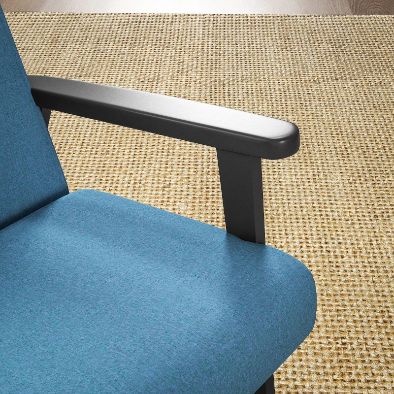 HOMCOM Mid-Century Modern Accent Chair Retro Fabric Armchair Wooden Arm Upholstered Lounge Chair for Living Room Blue