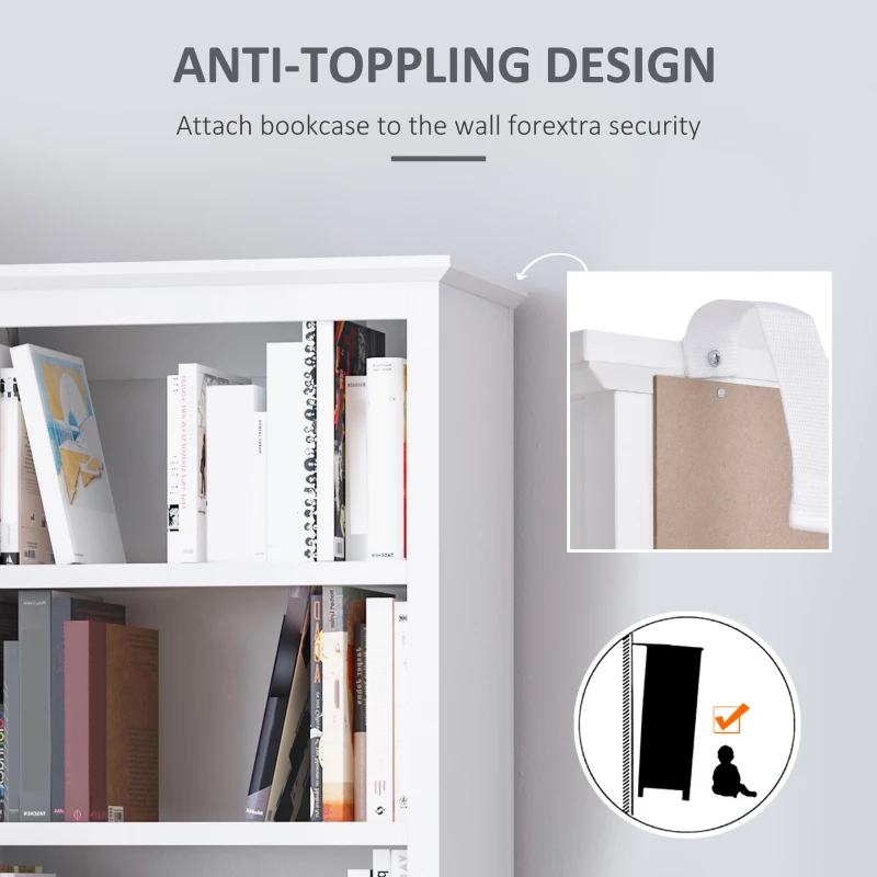 HOMCOM Multifunctional Storage Cabinet Bookcase with Adjustable Shelves Display Rack for Study, Kitchen, Living Room, White