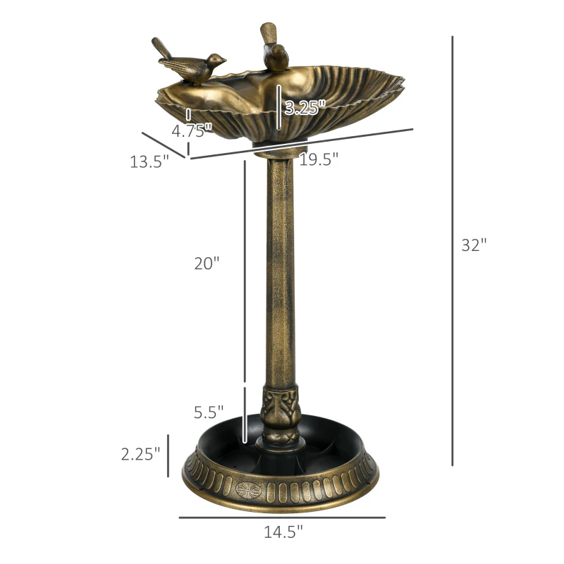 Outsunny 32" Antique Bird Bath Decorative Birdbath Bird Feeder Bowl with Planter Pedestal and Bird Statues, Bronze