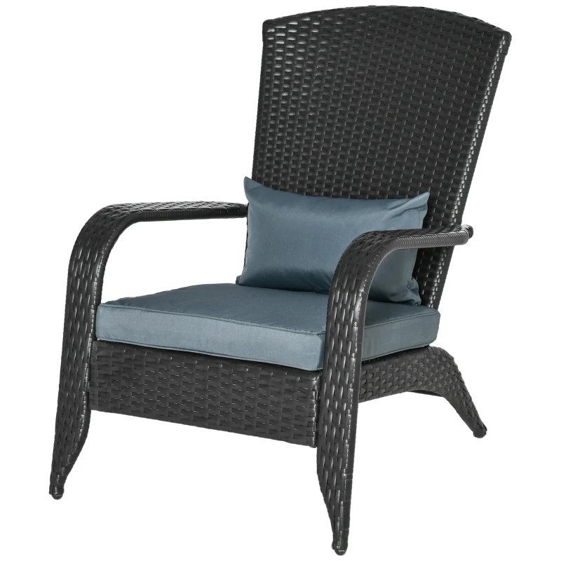 Outsunny Patio Wicker Adirondack Chair, PE Rattan Outdoor Muskoka Chair, Fire Pit Chair with Cushions for Patio, Garden, Backyard, Poolside, Balcony, Deck, Light Grey