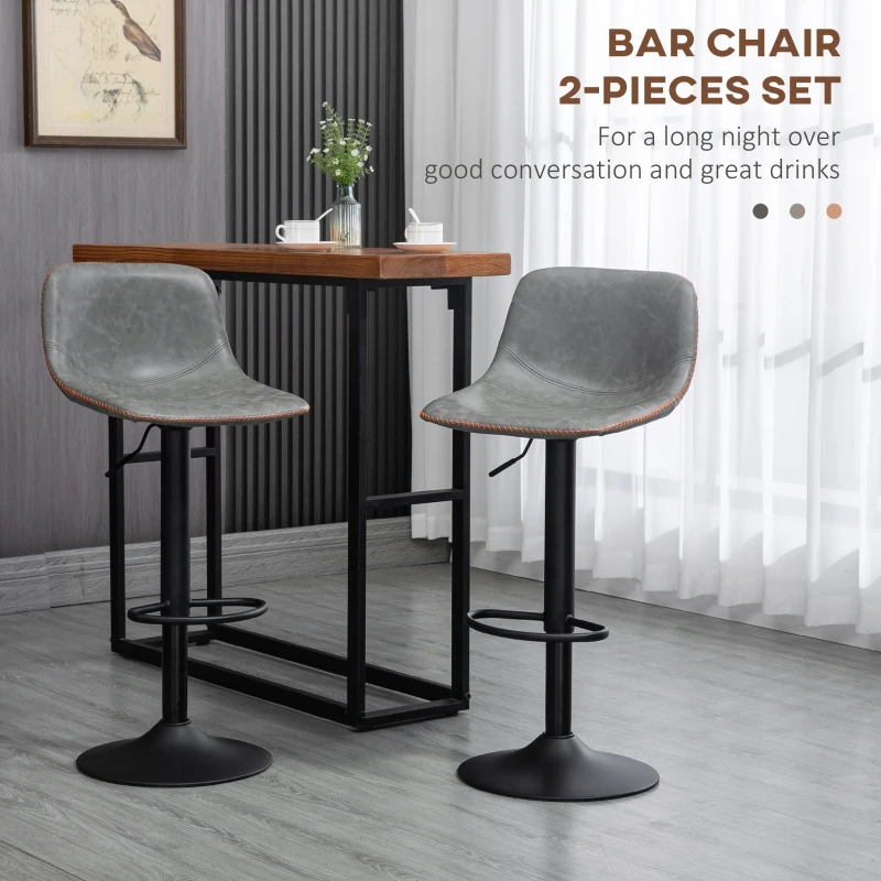 HOMCOM Adjustable Bar Stools, Swivel Bar Height Chairs Barstools Padded with Back for Kitchen, Counter, and Home Bar, Set of 4, Gray