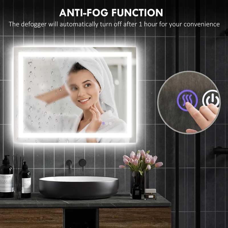 HOMCOM Dimmable Bathroom Mirror with Lights, 35" x 28" Backlit/Front Lit LED Mirror, Anti-Fog, Memory, Infinite Color Temp
