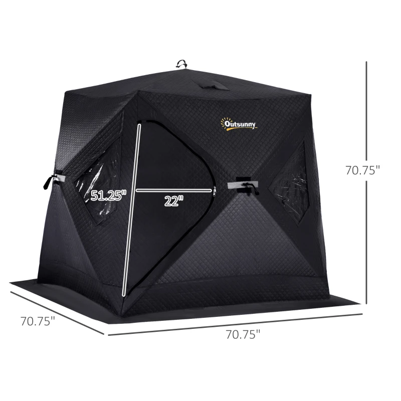 Outsunny 2 Person Insulated Ice Fishing Shelter Pop-Up Portable Ice Fishing Tent with Carry Bag and Anchors for Lowest Temps -22℉, Black