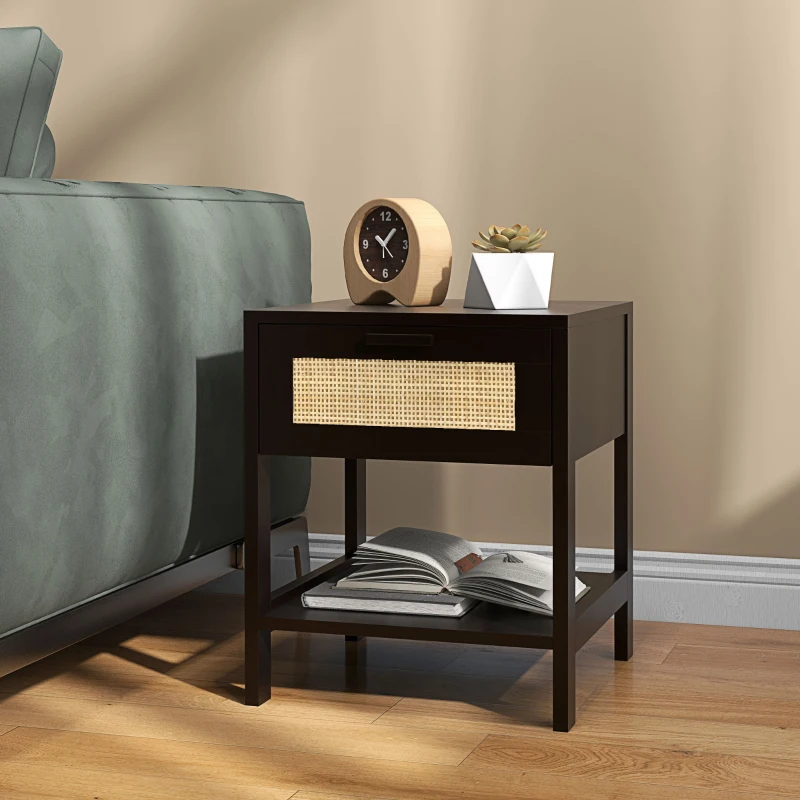 HOMCOM Modern Bedside Table, Accent Nightstand with Drawer and Open Shelf, Bed End Table for Bedroom, Living Room, Black