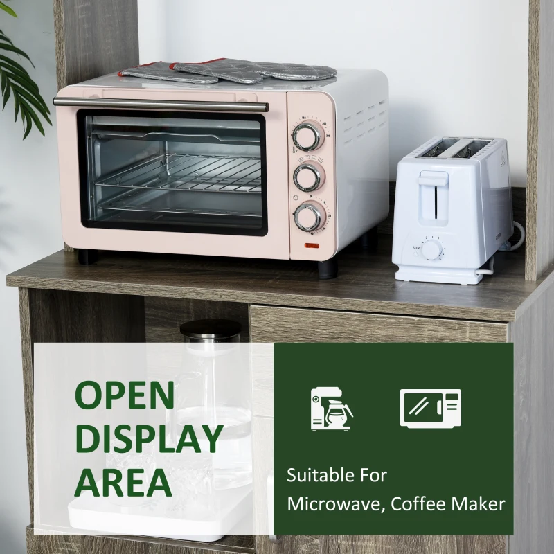 HOMCOM Kitchen Pantry Storage Cabinet with Microwave Stand, Buffet with Hutch, Door Cupboards, Drawer and Adjustable Shelves, Gray