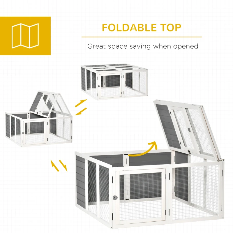 PawHut Rabbit Hutch with Openable Foldable Top, Door, for 1-4 Rabbits, for Outdoor, Backyard, Garden, Grey