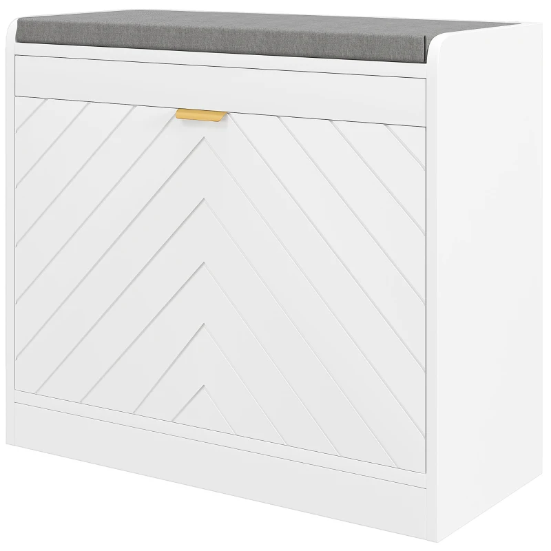 HOMCOM Shoe Storage with Seat, Upholstered Hallway Bench, Shoe Bench with Flip Drawer and Vent for 5 Pairs of Shoes