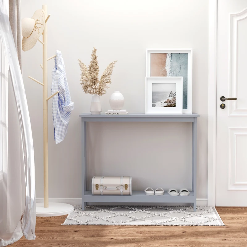 HOMCOM 2-Tier Console Table, Sofa Side Table with Storage Shelf, X Design for Entryway, Living Room, and Hallway, Grey