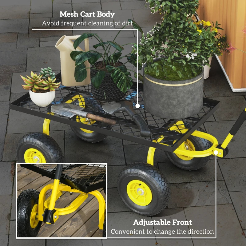 Outsunny Heavy Duty Garden Wagon Cart with 10" Wheels, 330 lbs Capacity, for Garden, Beach, Lawn, Yellow