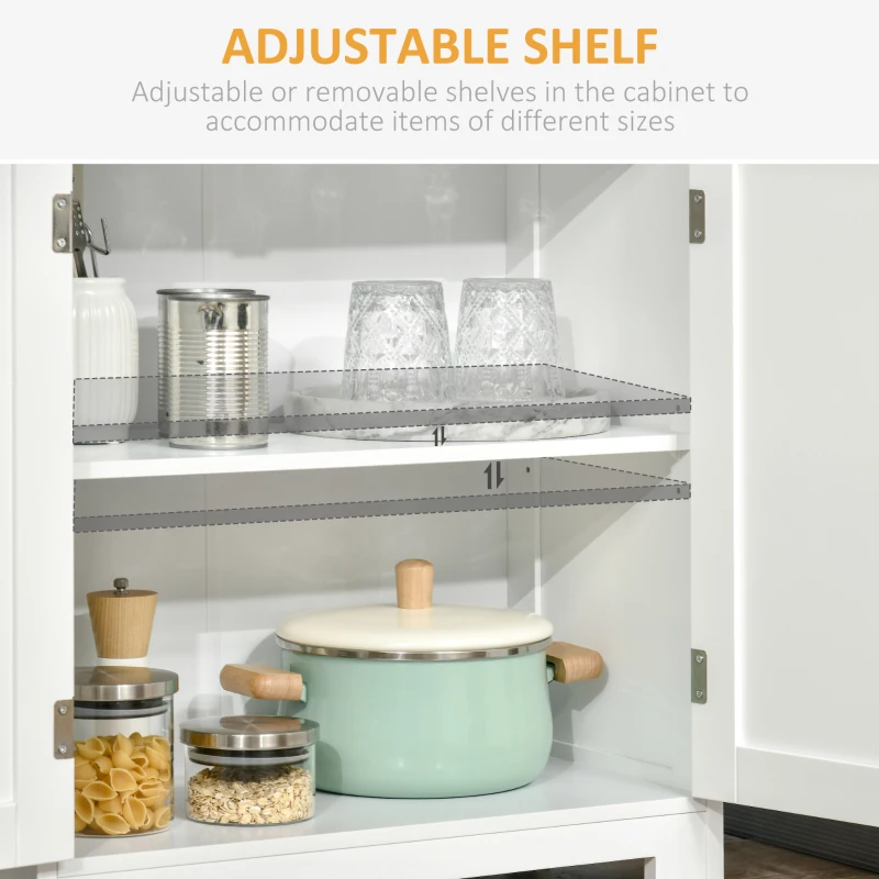 HOMCOM 63" Small Buffet with Hutch, 4-Door Kitchen Pantry, Freestanding Storage Cabinet with Adjustable Shelf for Dining Room, Living Room, White