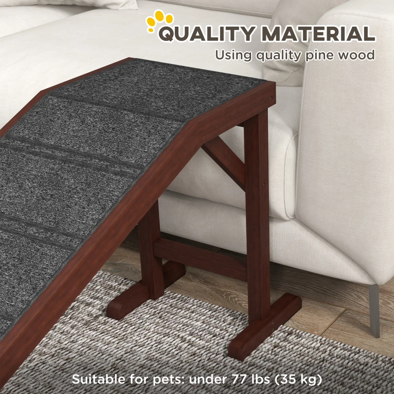 PawHut Dog Ramp for Bed, Pet Ramp for Dogs with Non-Slip Carpet and Top Platform, 74" x 16" x 25", Brown