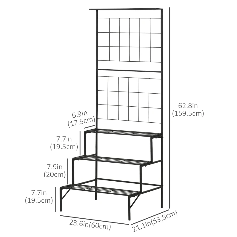 Outsunny 3-Tier Hanging Plant Stand with Grid Panel, Planter Shelves Flower Pot Organizer Rack, Multiple Flower Pot Display Holder Shelf