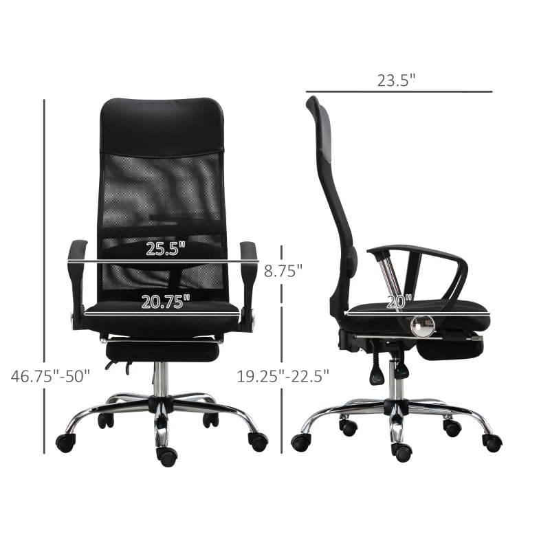Vinsetto Office Chair High Back Mesh Executive Computer Desk Napping Seat, Height Adjustable, Swivel with Footrest and Lumbar Support