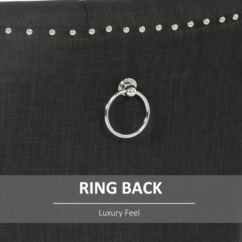 HOMCOM Swoop Air Linen Fabric Dining Chair with Nailhead Trim and Wood Legs, Dark Grey