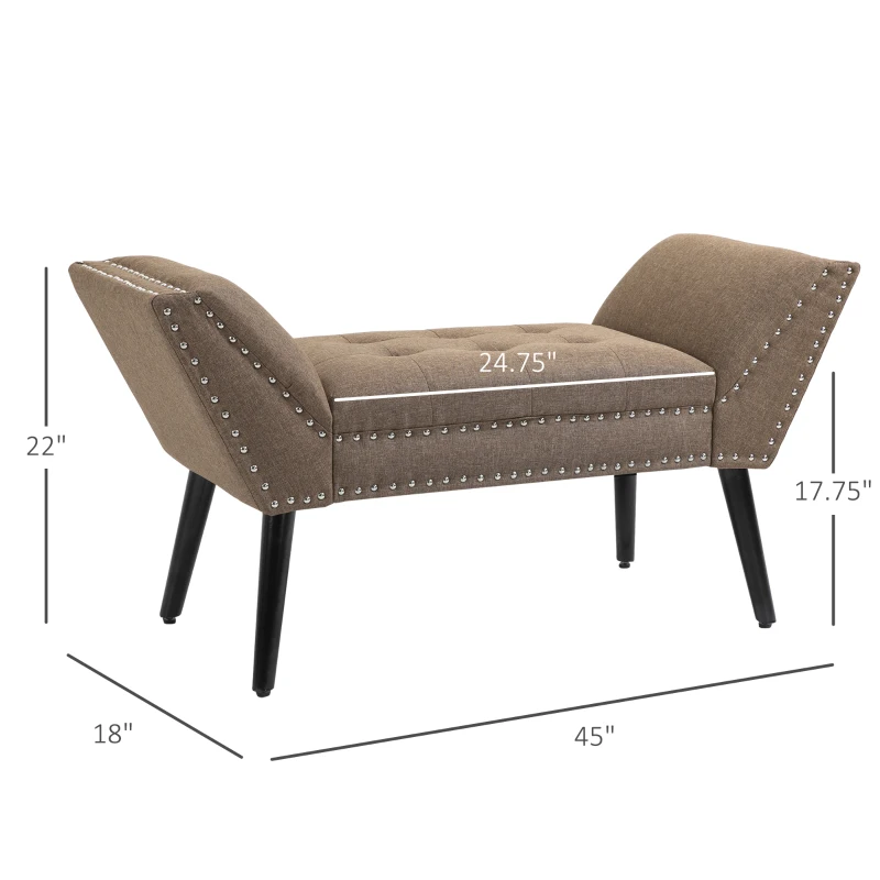 HOMCOM Modern Button Tufted Sitting Bench, Accent Fabric Upholstered Ottoman for Bedroom or Living Room, Brown