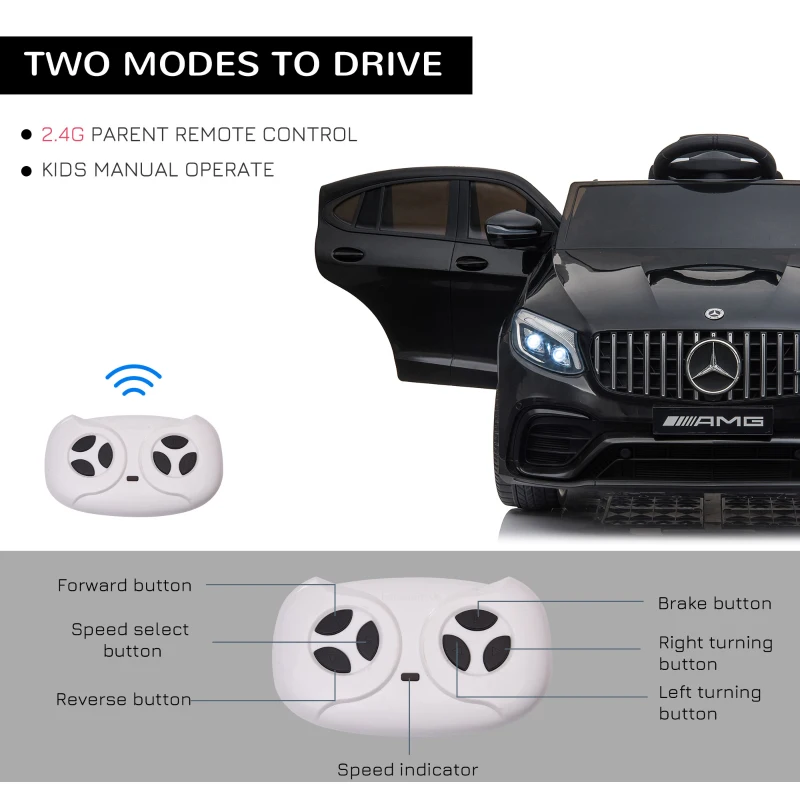 Aosom 12V Toddler Ride On Car with Remote Control, Mercedes Benz AMG GLC63S Coupe, Electric Car with 2 Speed, MP3 Player, Light, Horn, Songs, Suspension, Black(m-6)