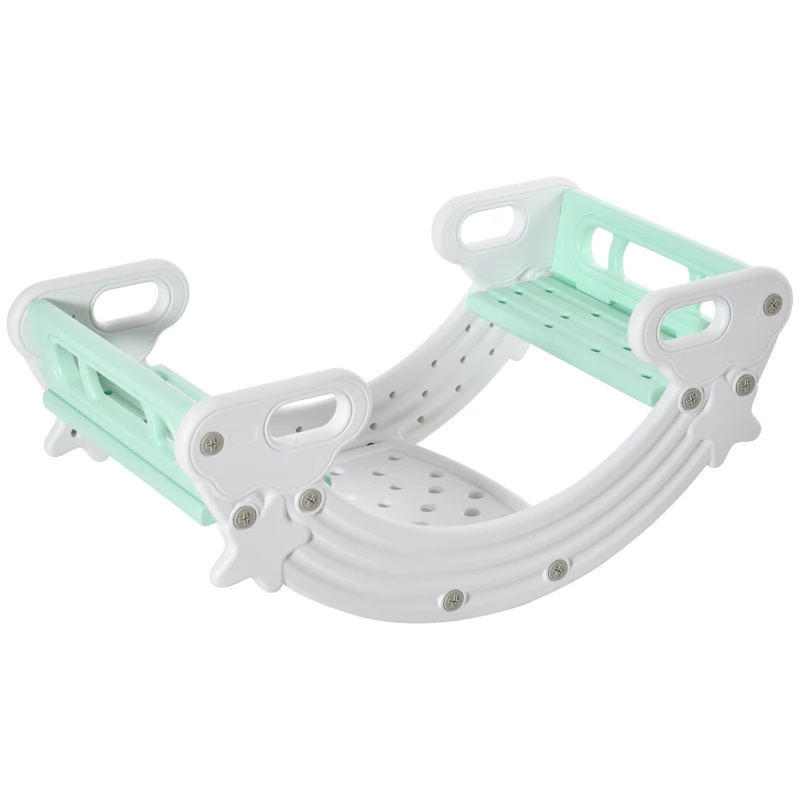 Qaba 2-IN-1 Kids Seesaw Teeter Totter Kids Table and Chair Set with Easy-Grip Handles Indoor Outdoor Playroom Backyard, Grey