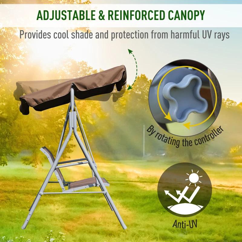 Outsunny 3-Seater Patio Swing, Outdoor Swing Chair, A Frame Porch Swing with Canopy Garden Hammock Glider Bed, Brown