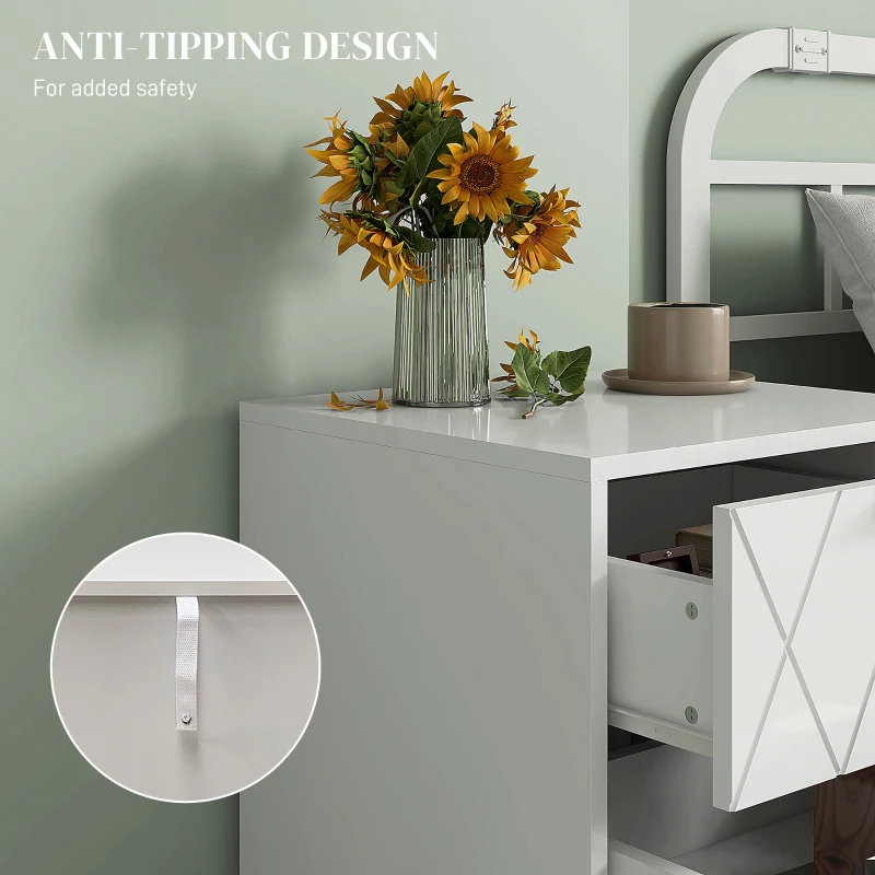 HOMCOM Modern Bedside Table, Accent Nightstand with 2 Drawers, Bed End Table for Bedroom, Living Room, White